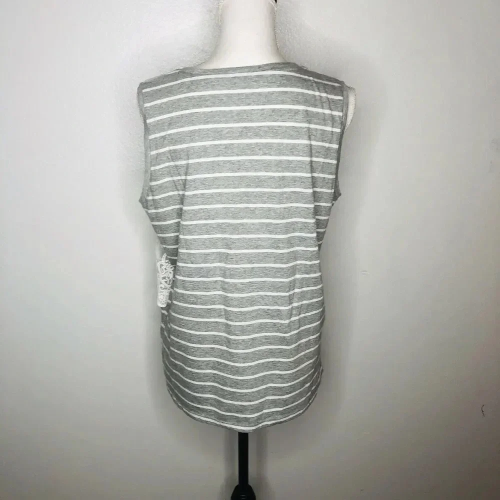 J. Crew Gray White Eyelet Lace Sleeveless shirt Lg